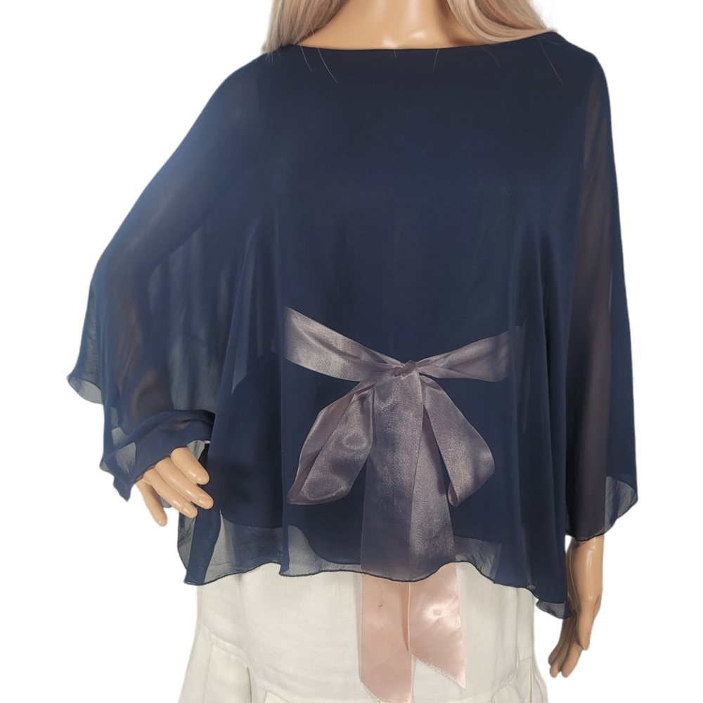 R.E.D. VALENTINO Navy Blue Top Blouse Pink Blush Bow Sz 44